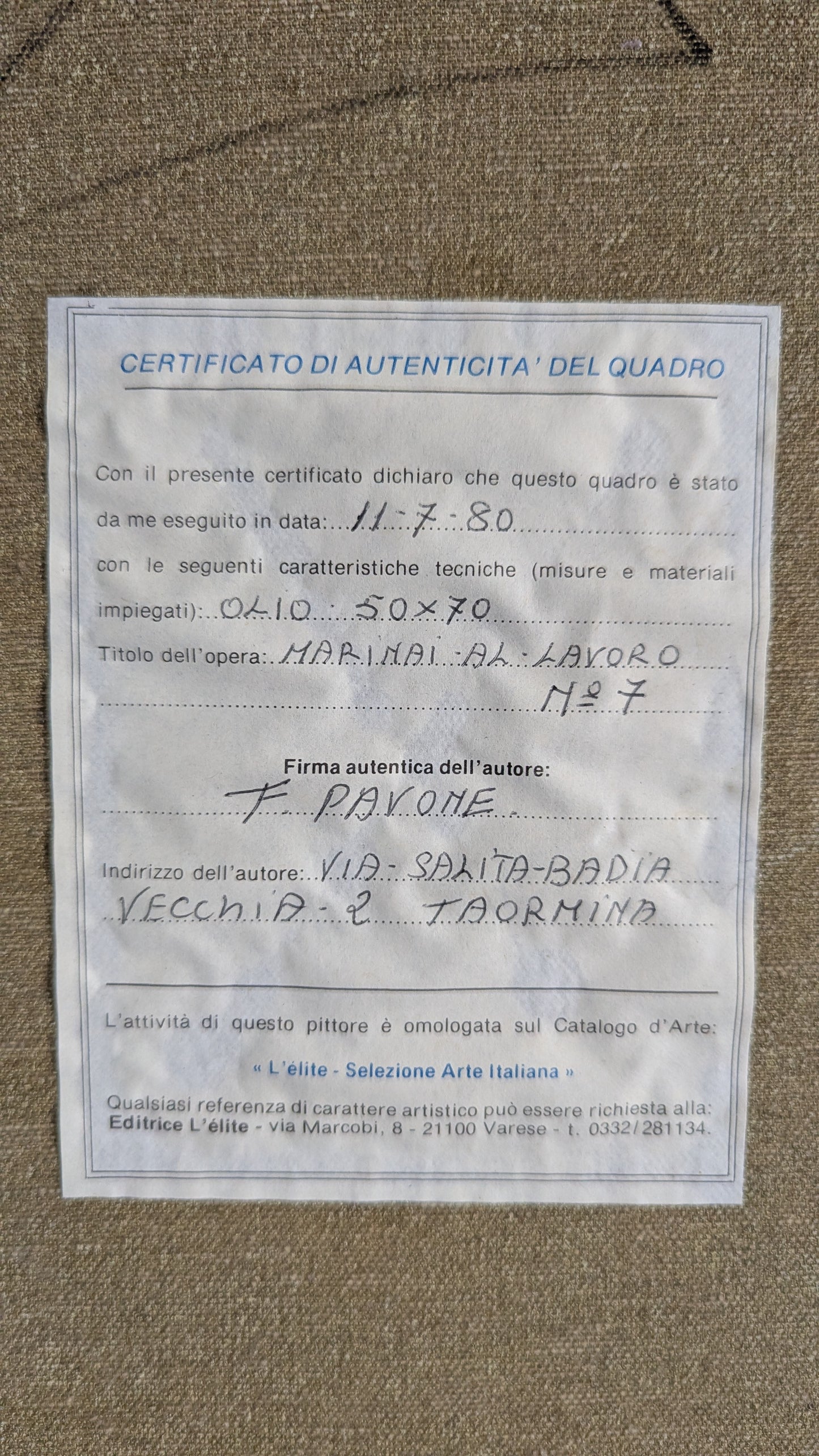 F. Pavone - Pescatori al Lavoro / Kalastajat Työssään (Signeerattu Öljyvärityö 1980)