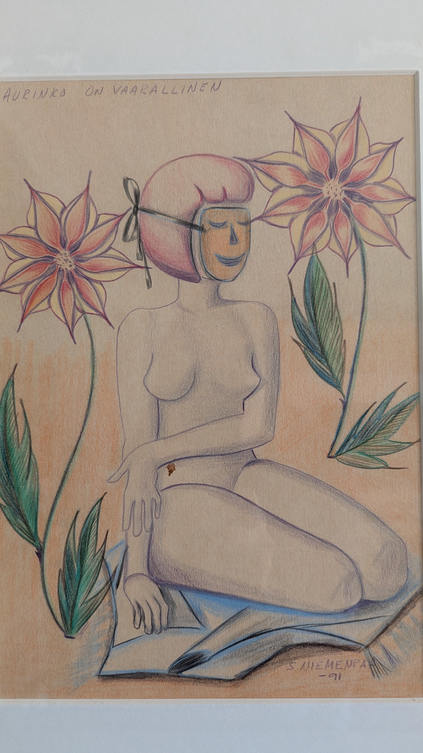 Sylvi Niemenpää - Aurinko On Vaarallinen (Signeerattu Värikynäpiirros 1991)