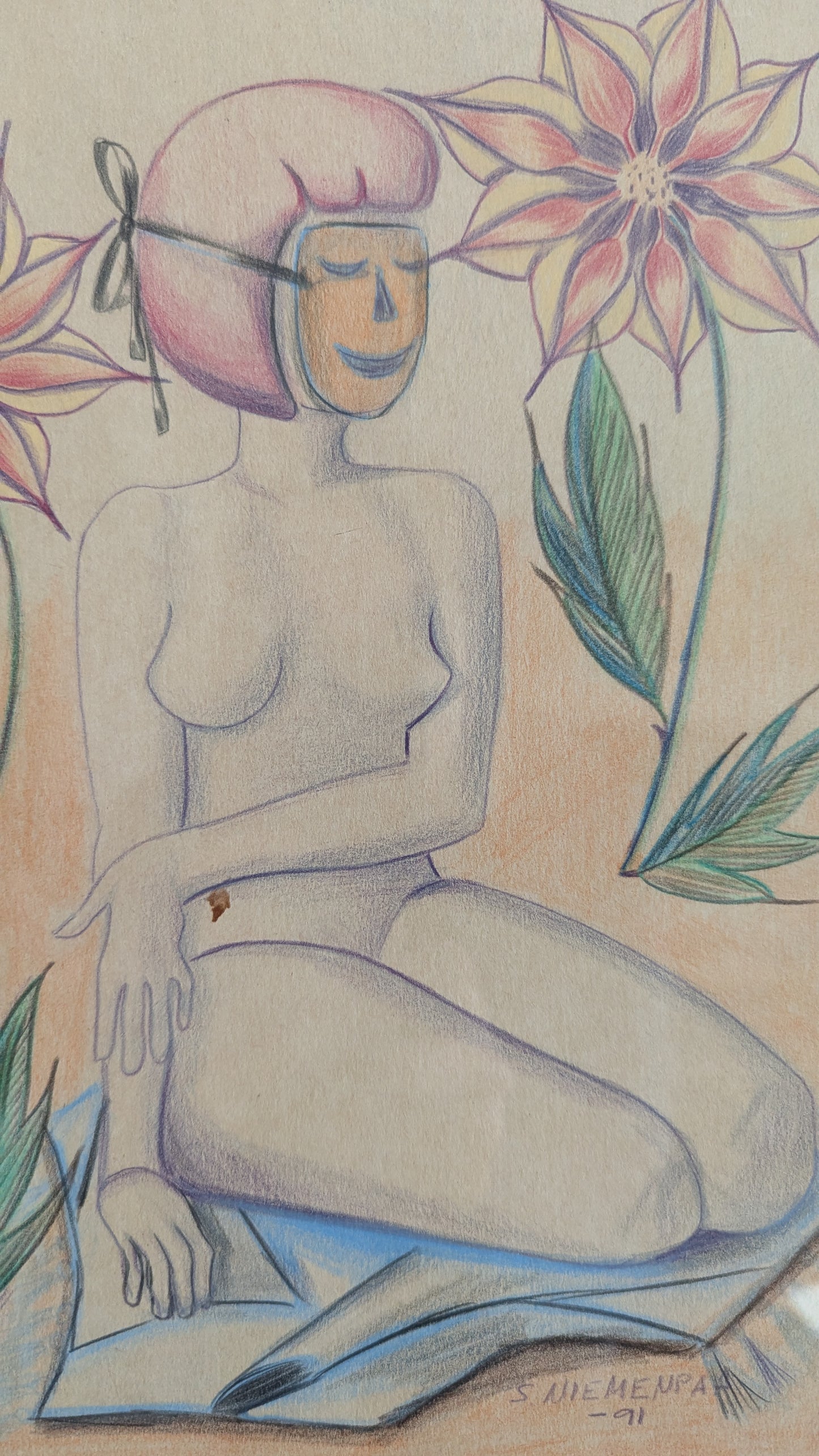 Sylvi Niemenpää - Aurinko On Vaarallinen (Signeerattu Värikynäpiirros 1991)