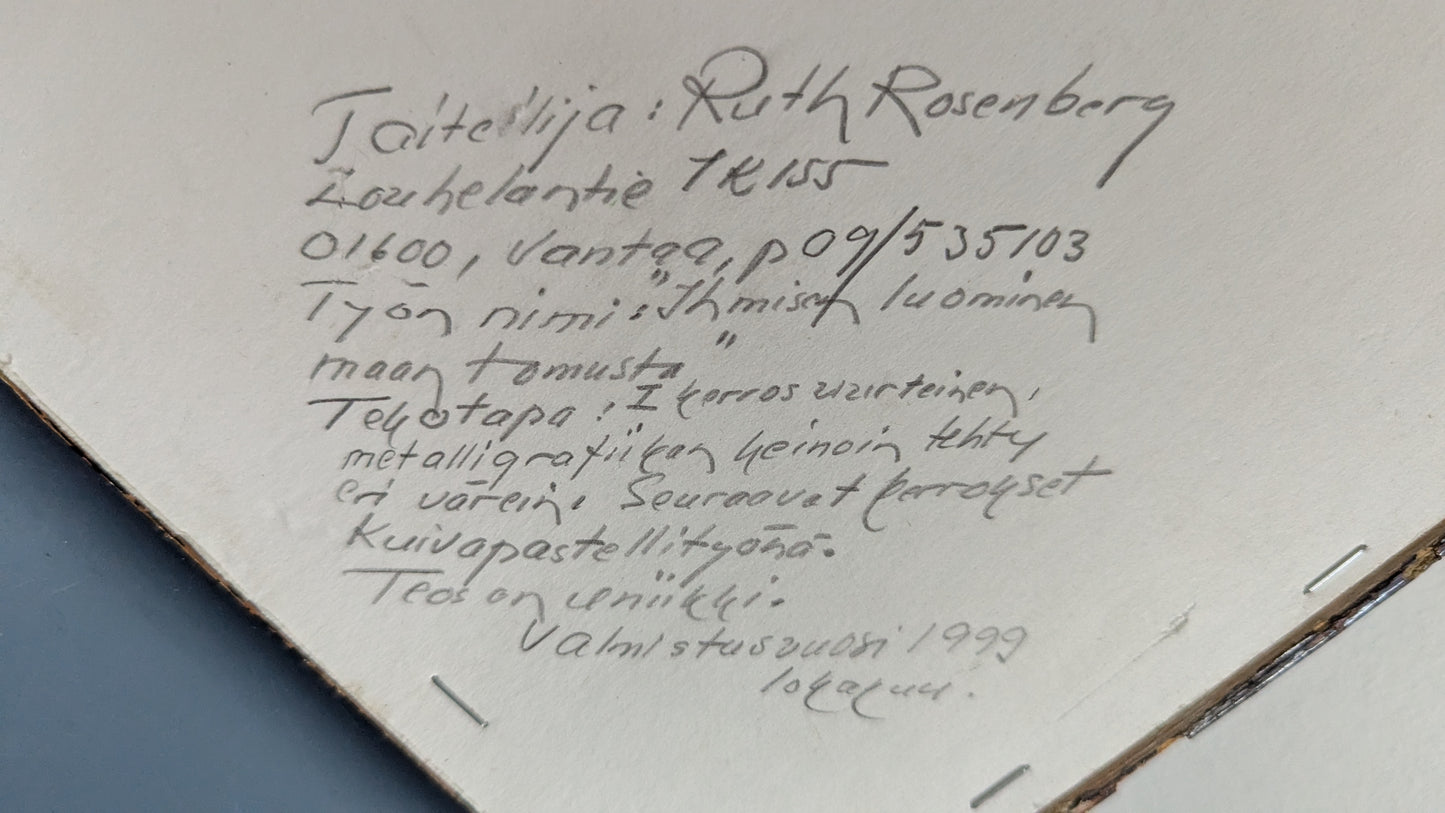 Ruth Rosenberg - Ihmisen Luominen Maan Tomusta (Signeerattu Sekatekniikka 1999)