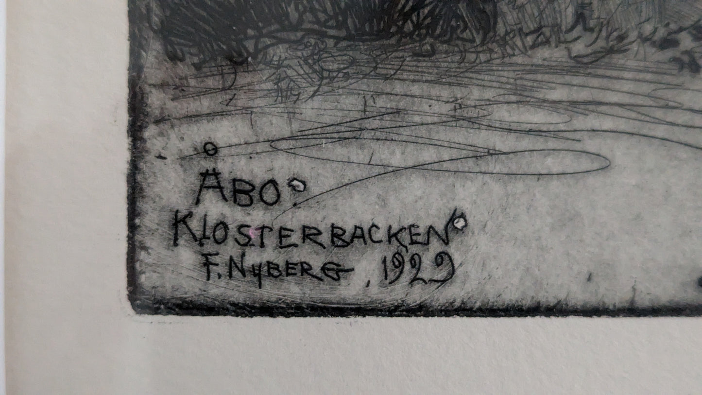 Frans Nyberg - Turun Luostarinmäki (Signeerattu Puupiirros 1929)