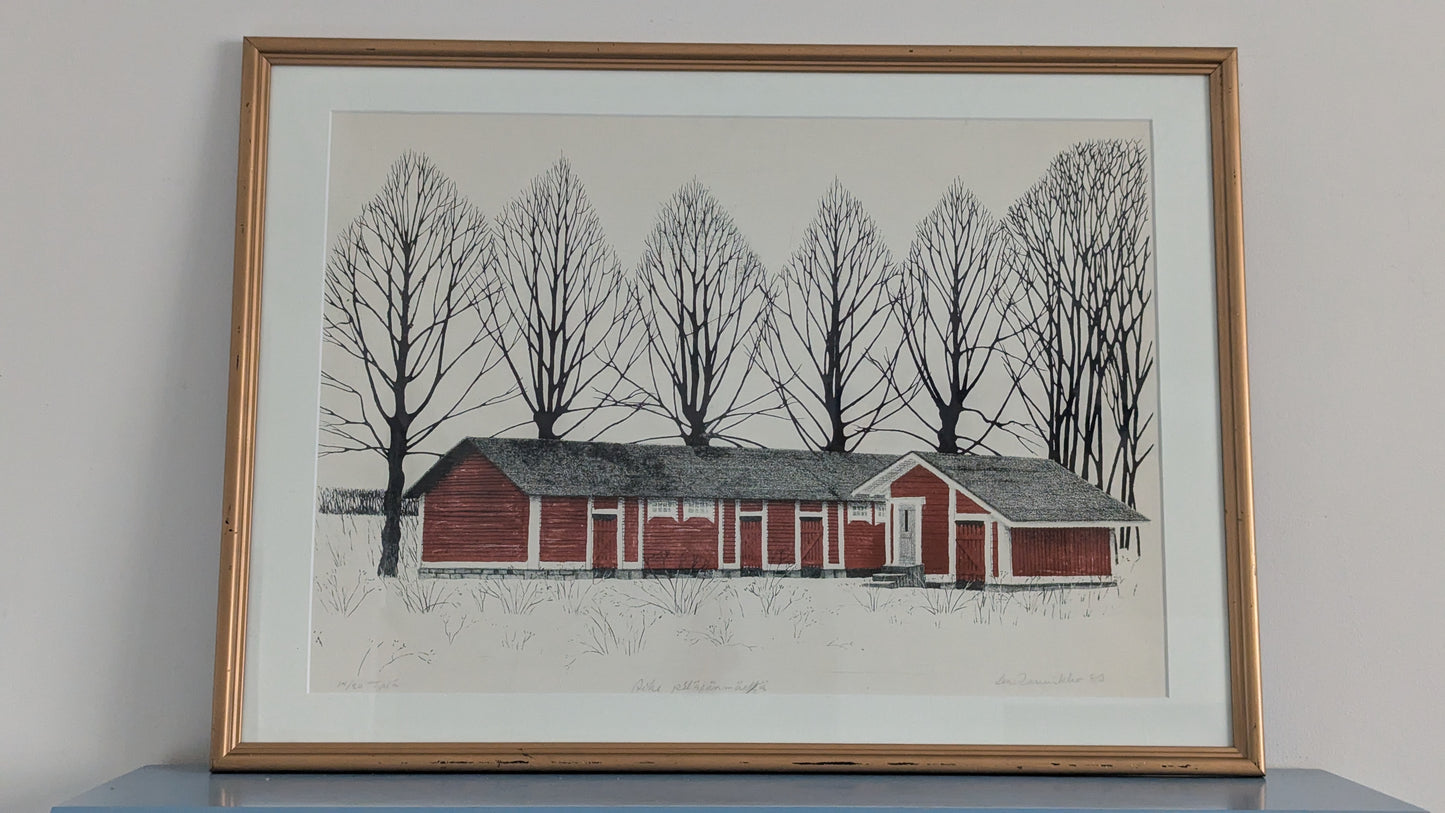 Leo Rannikko - Aihe Pitäjäenmäeltä (Signeerattu Grafiikka 1980)