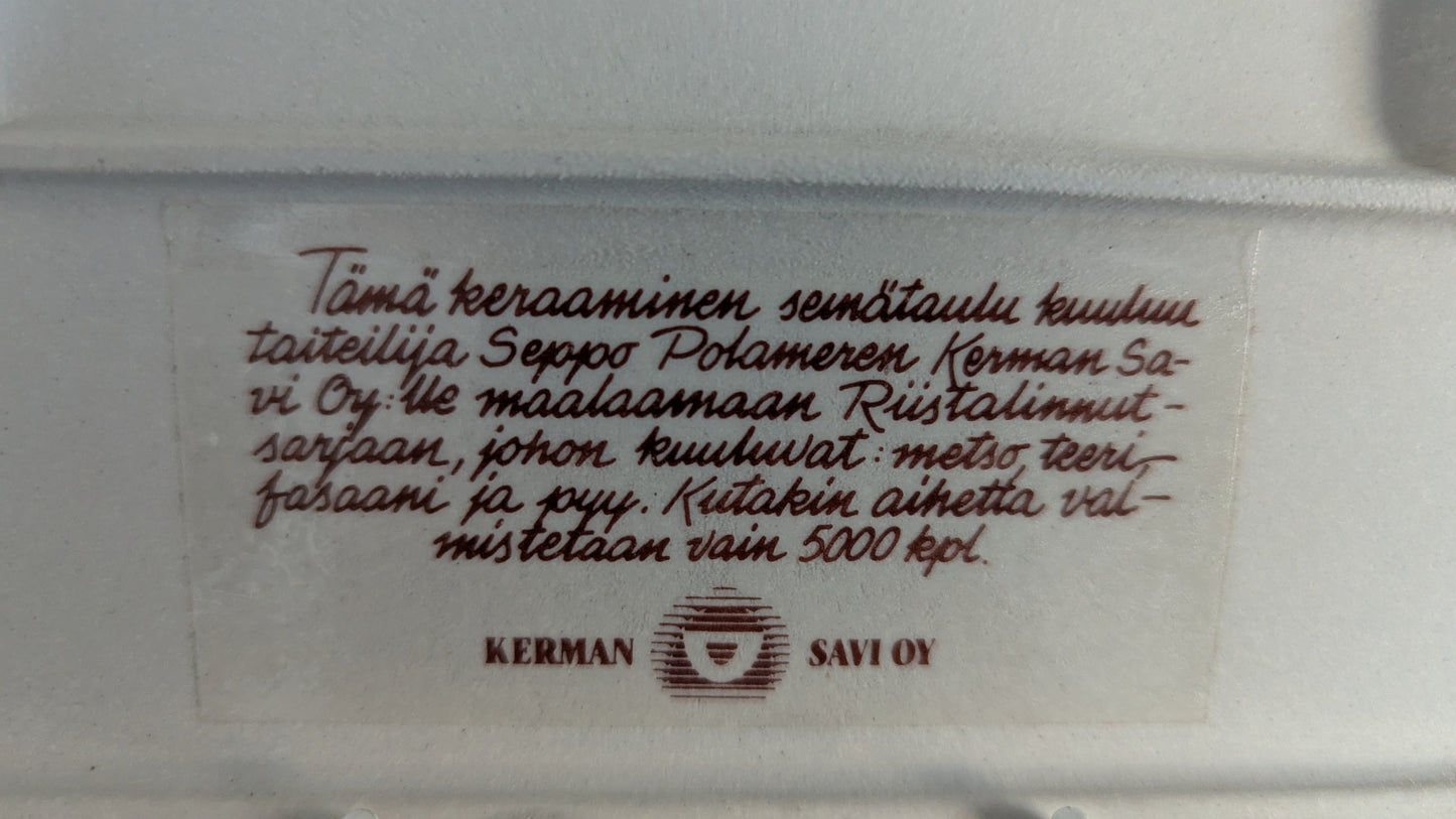 Kermansavi - Riistalinnut Pyy Seinälaatta (1997-1999, Seppo Polameri)