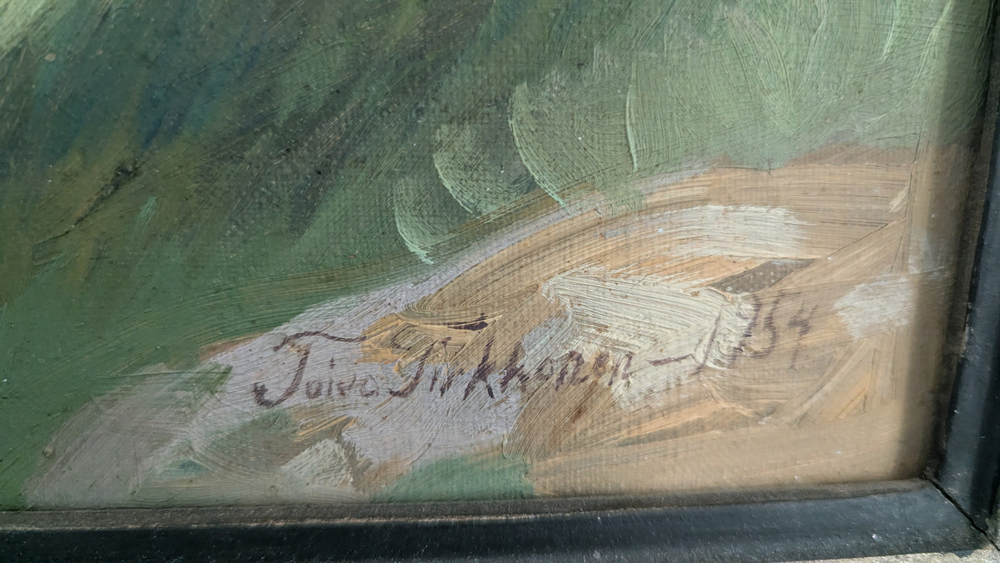 Toivo Tirkkonen - Aurajoki ja Tuomiokirkko (Signeerattu Öljyvärimaalaus 1954)
