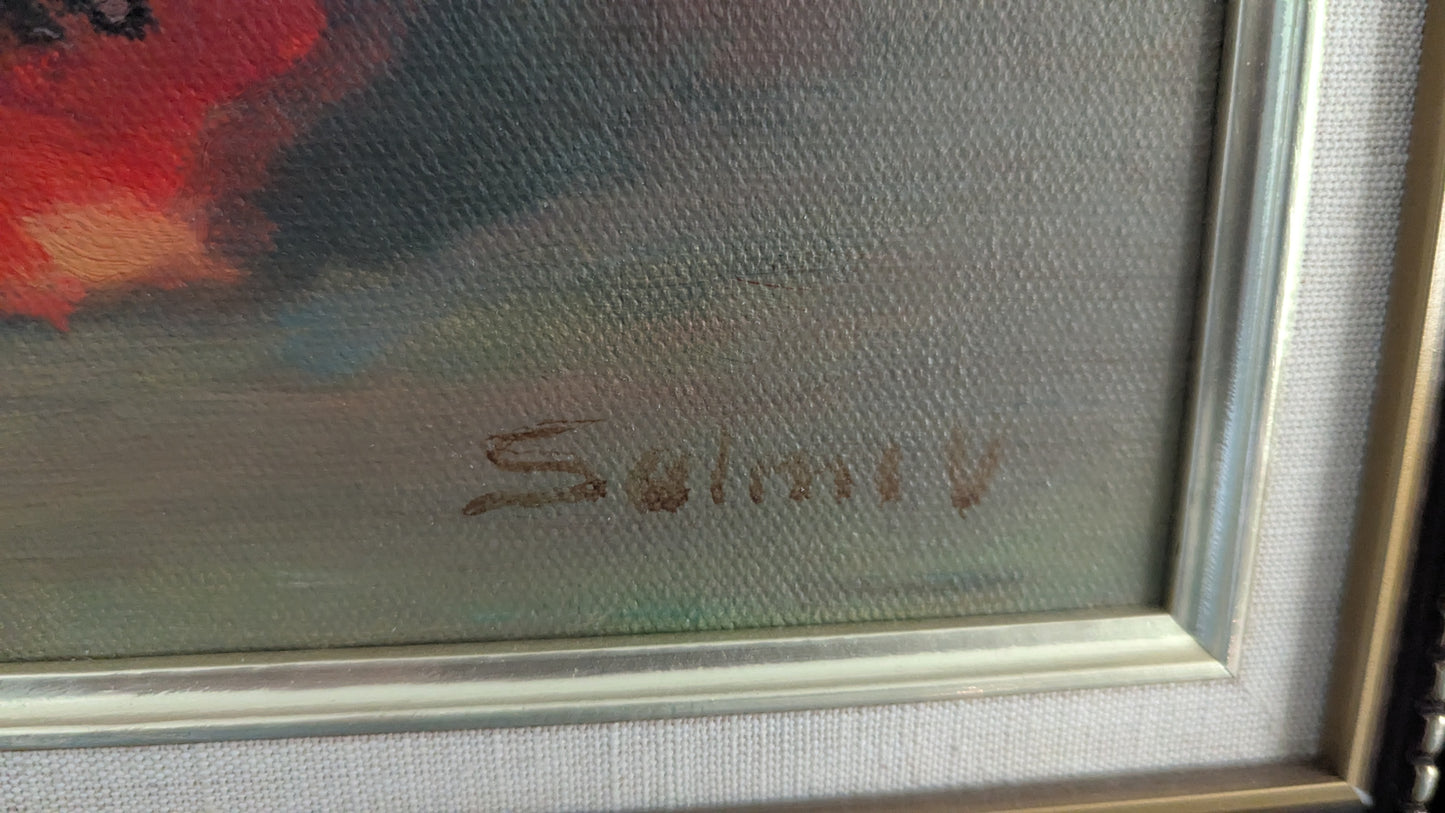 V. Salmi -  Kukka-asetelma (Signeerattu Öljyvärimaalaus, 1983)