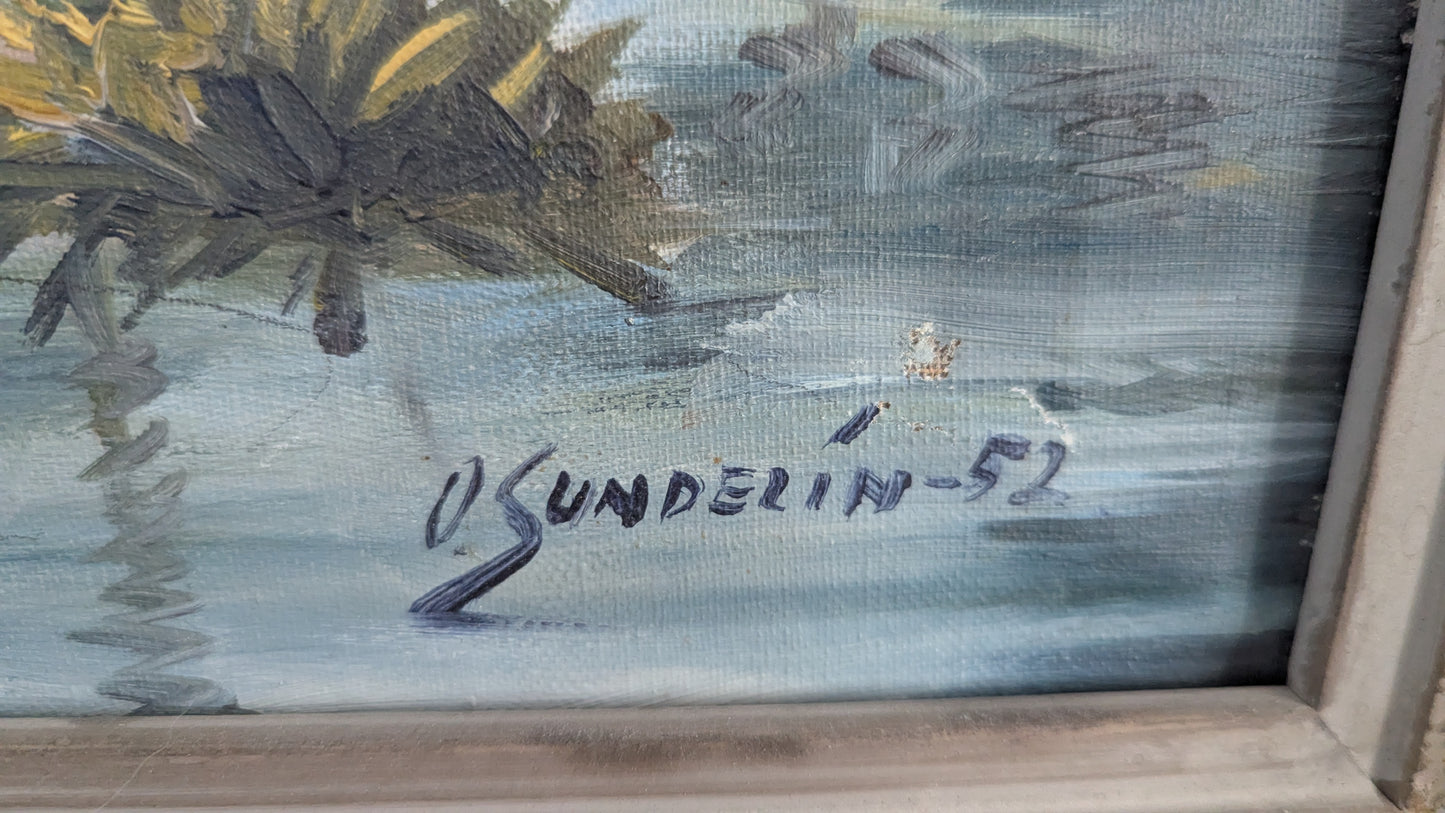 Orvo Sundelin Turun Urheilupuisto ja Samppalinnan Tuulimylly (Sign. Öljytyö 1952)
