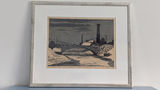 Onni Mansnerus - Vantaan Silta Vanhassa Kaupungissa (Sign. Puupiirros 1952)