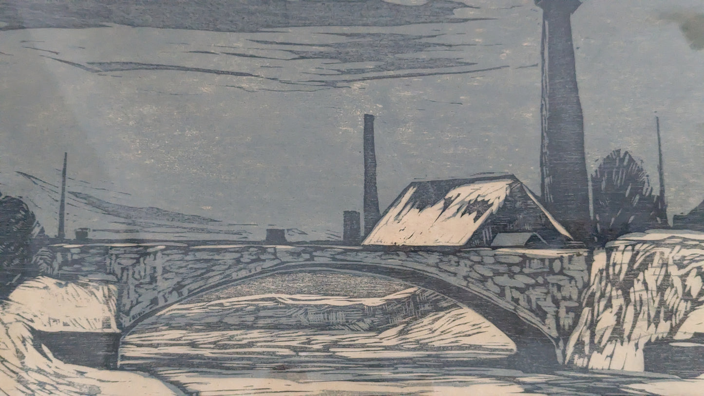Onni Mansnerus - Vantaan Silta Vanhassa Kaupungissa (Sign. Puupiirros 1952)