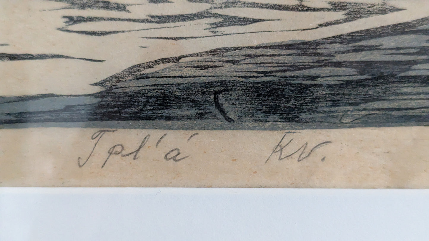 Onni Mansnerus - Vantaan Silta Vanhassa Kaupungissa (Sign. Puupiirros 1952)