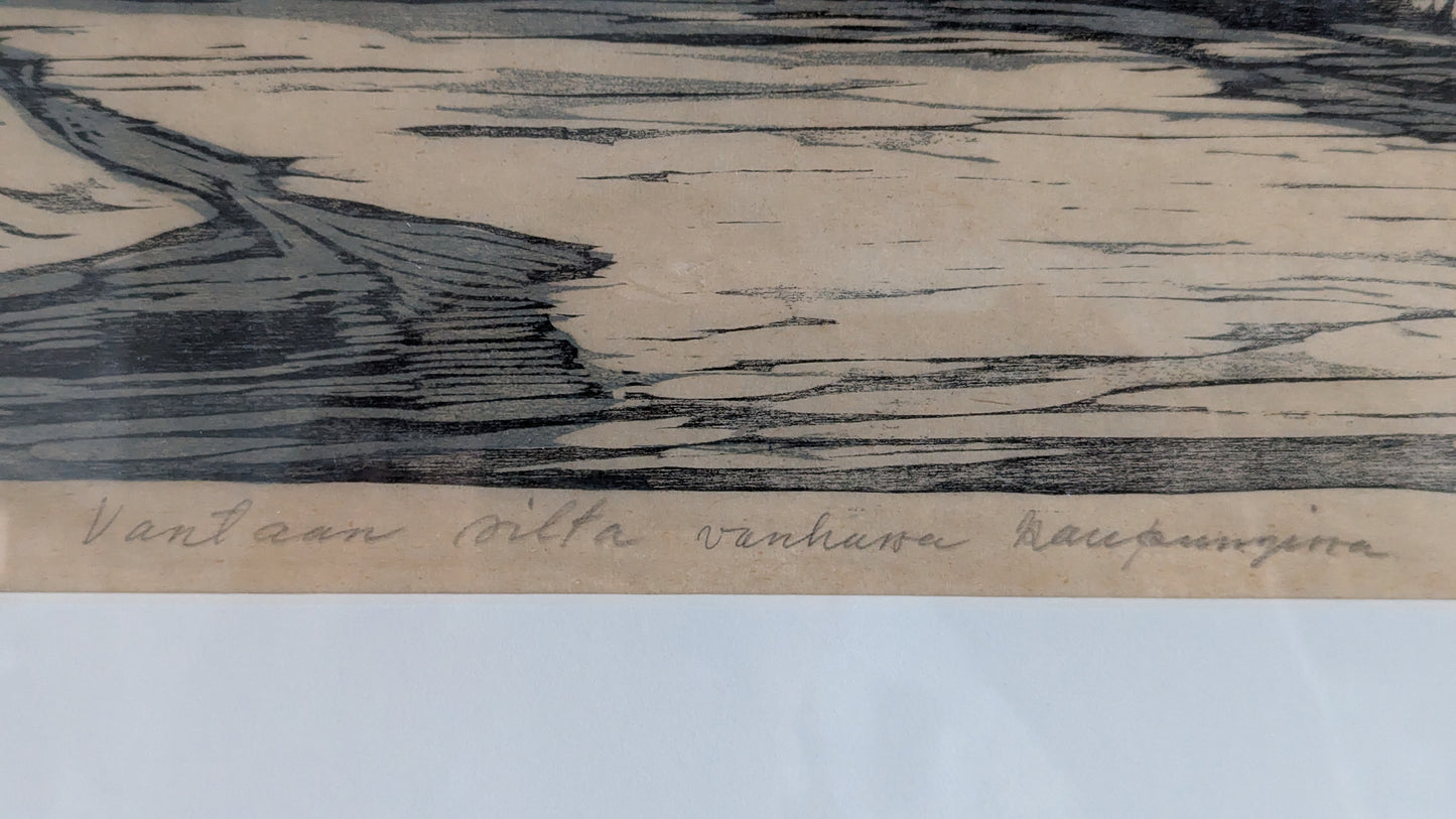 Onni Mansnerus - Vantaan Silta Vanhassa Kaupungissa (Sign. Puupiirros 1952)