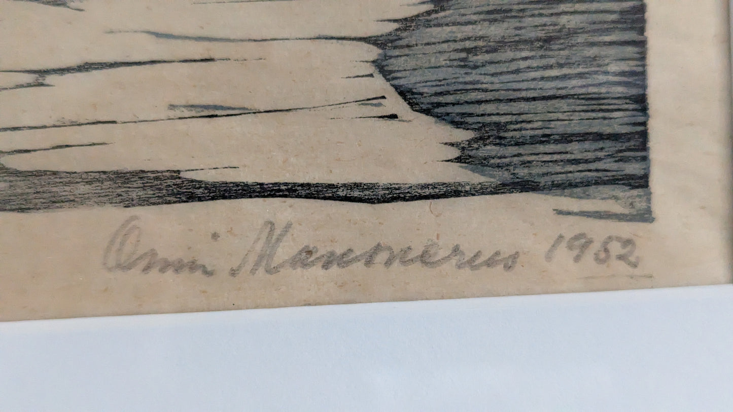 Onni Mansnerus - Vantaan Silta Vanhassa Kaupungissa (Sign. Puupiirros 1952)