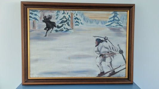Eino Savolainen - Lemminkäinen ja Hiiden Hirven Hiihto (Sign. Öljyvärimaalaus 1932)