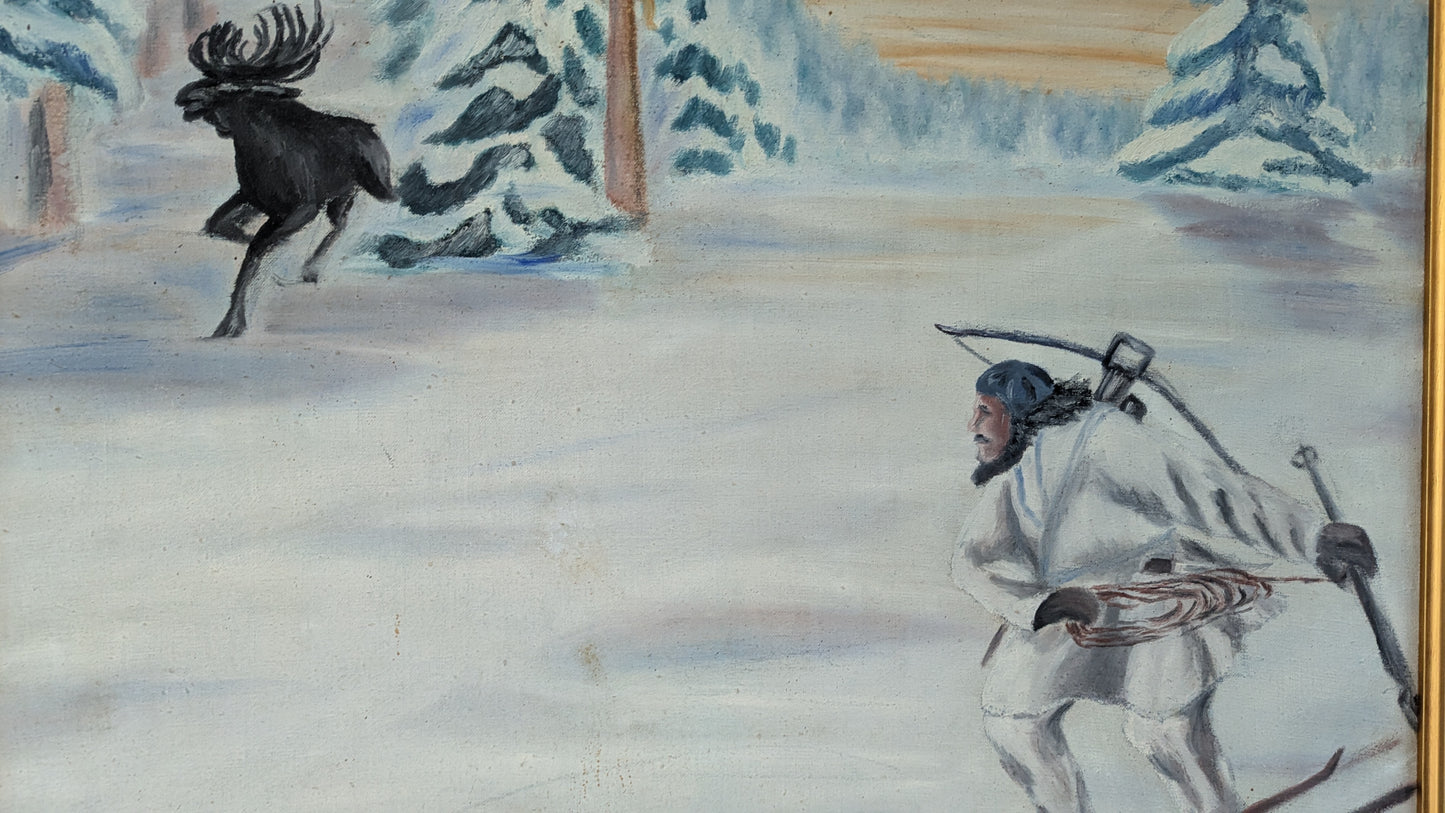 Eino Savolainen - Lemminkäinen ja Hiiden Hirven Hiihto (Sign. Öljyvärimaalaus 1932)