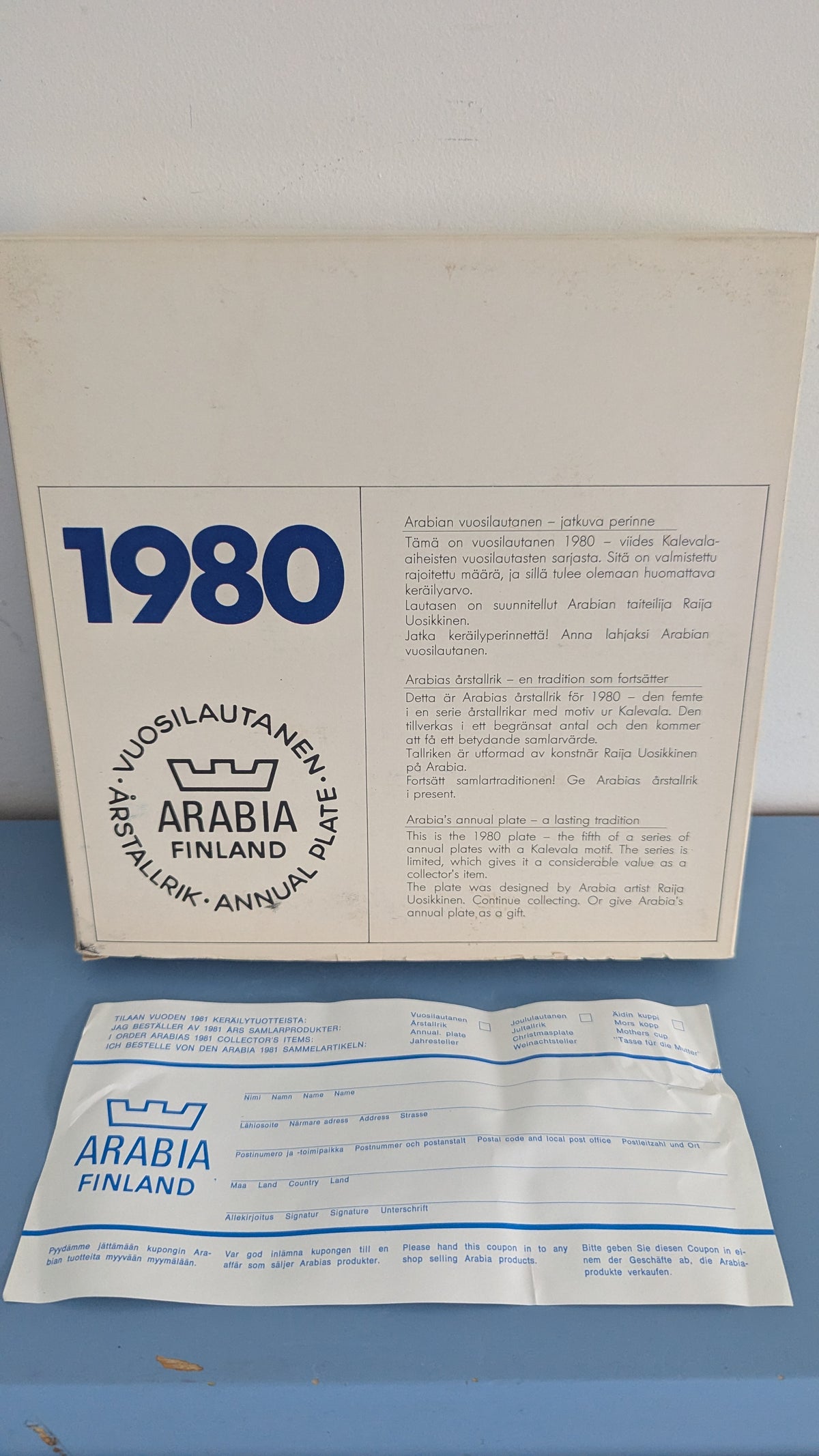 Arabia Kalevala Vuosilautanen 1980 (Alkuperäisessä Paketissa, Raija Uosikkinen)