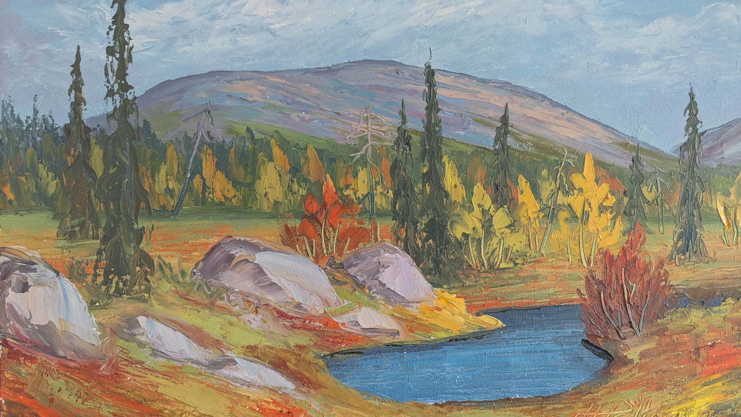 H.Peltonen - Pyhätunturin Maisema Pelkosenniemi (Signeerattu Öljyvärityö 1968)