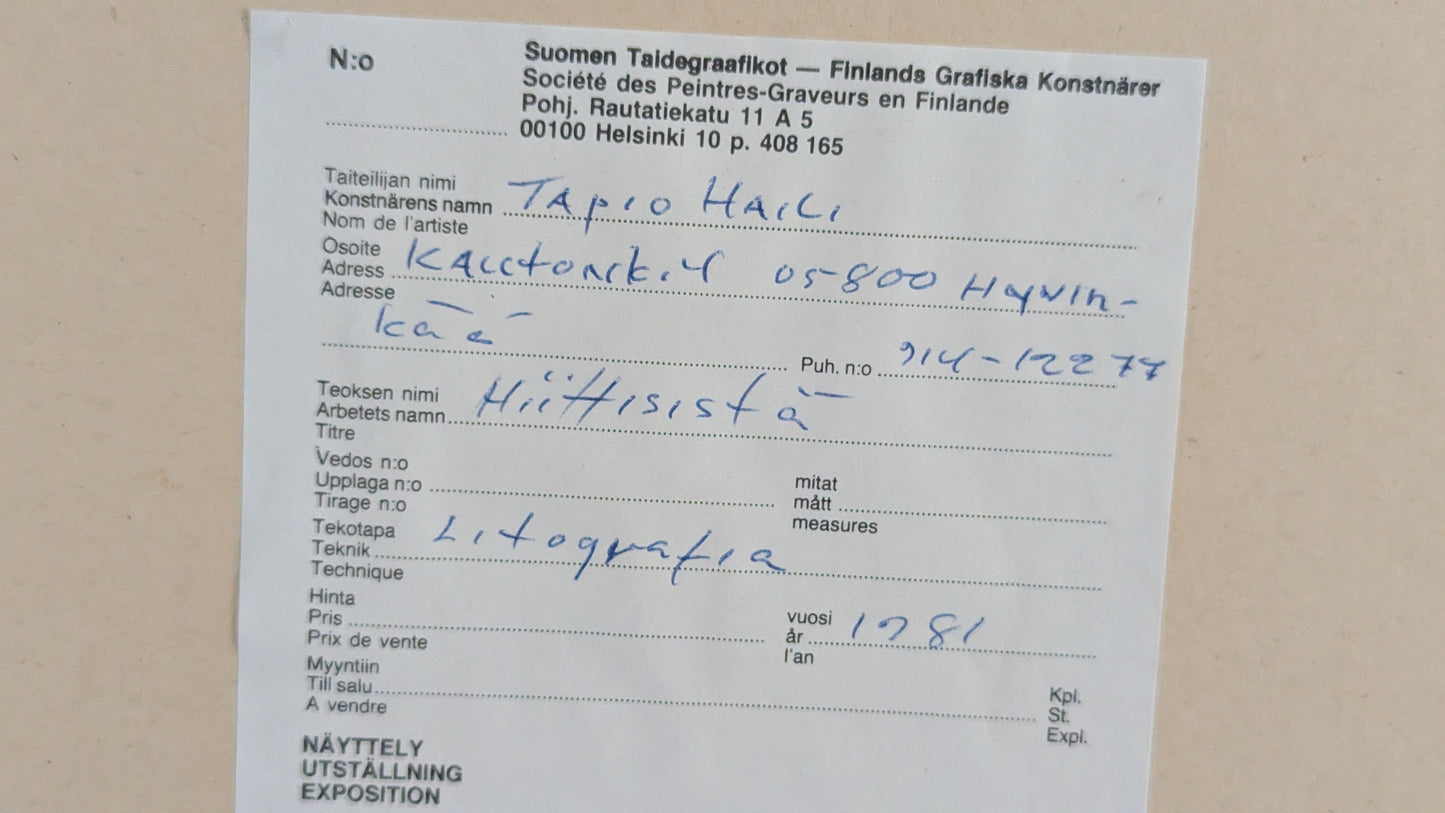 Tapio Haili - Hiittisistä (Signeerattu Litografia 1981)