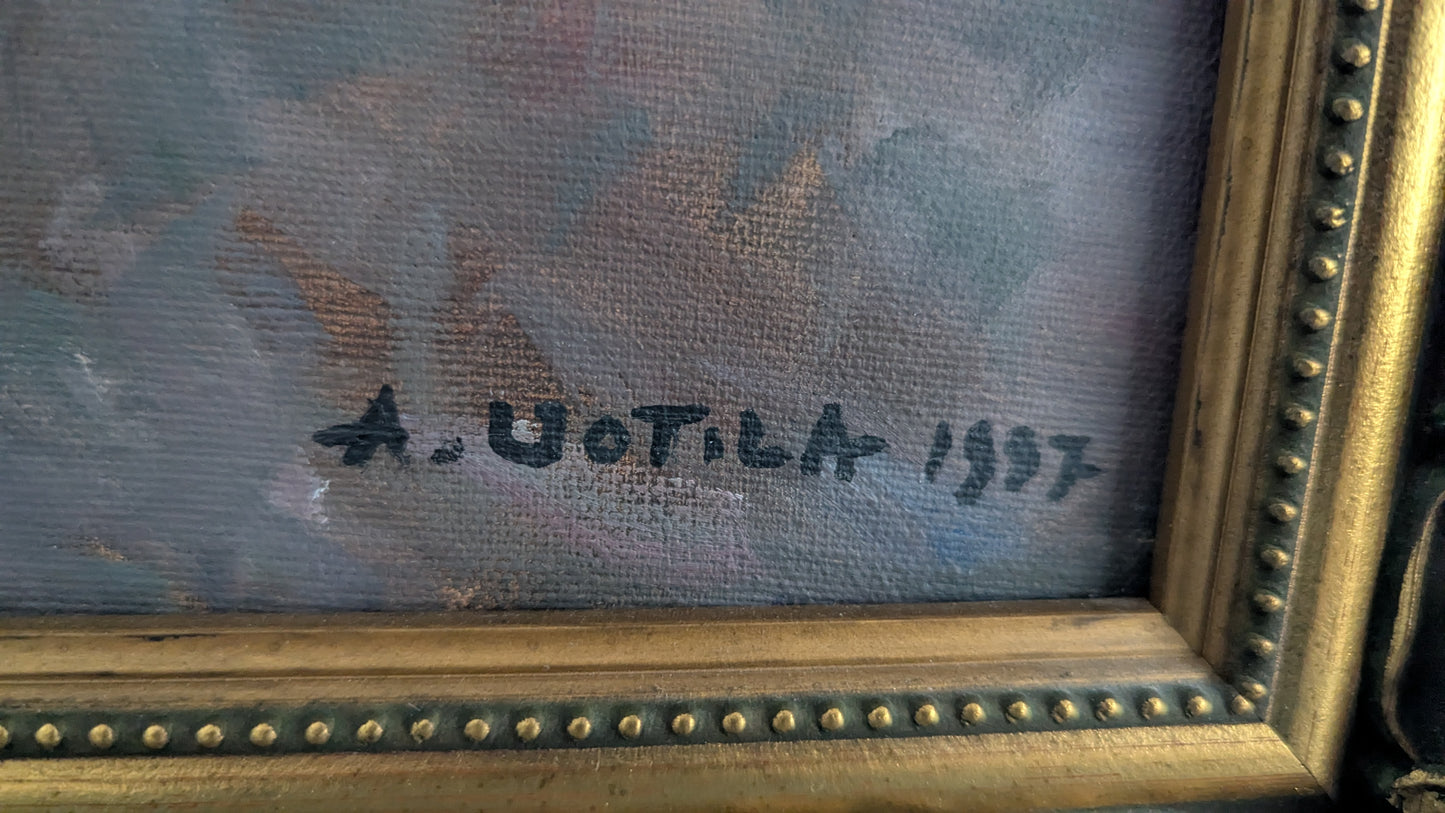 Aulis Uotila - Kukka-asetelma (Signeerattu Öljyvärimaalaus 1997)