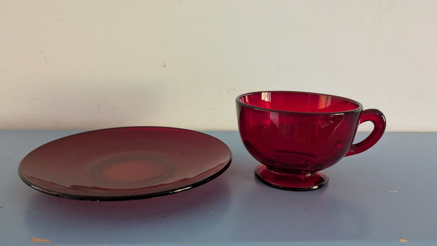 Anchor Hocking - Royal Ruby Kahviastiasto Kahdelle (4-osaa, 1938-1967)