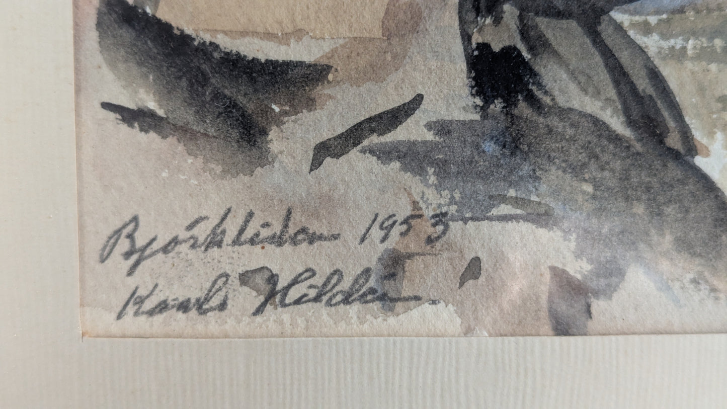 Kaarlo Hildén - Björkliden (Signeerattu Akvarellimaalaus 1953)