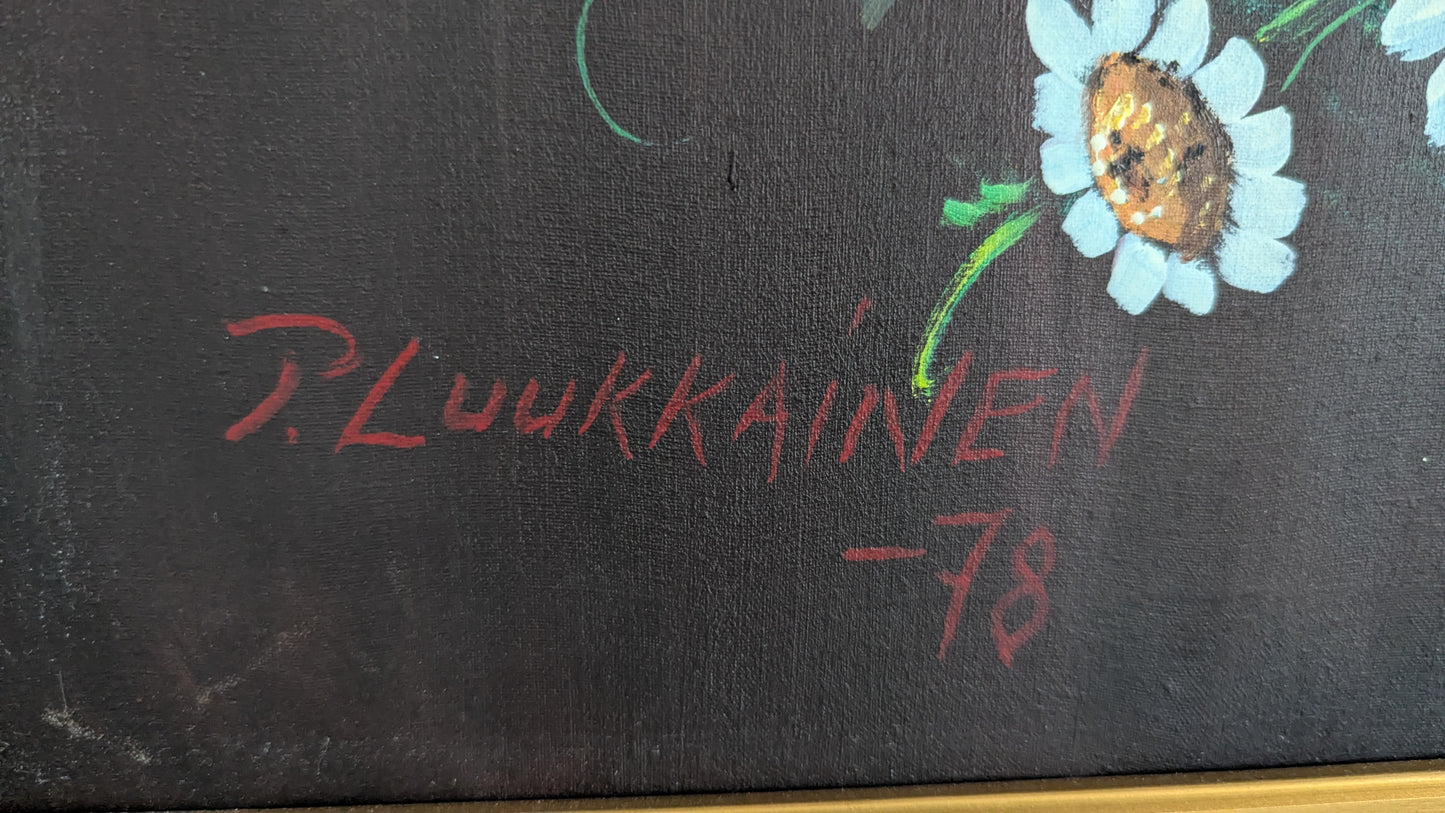 P.Luukkainen - Kukka-asetelma (Signeerattu Öljyvärimaalaus 1978)