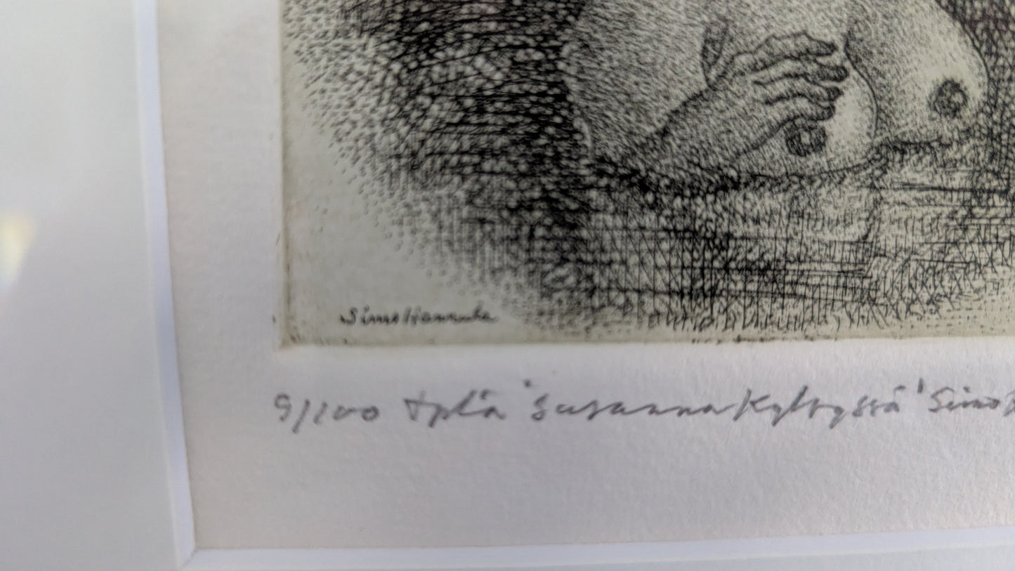 Simo Hannula - Susanna Kylvyssä (Signeerattu Etsaus 1988)