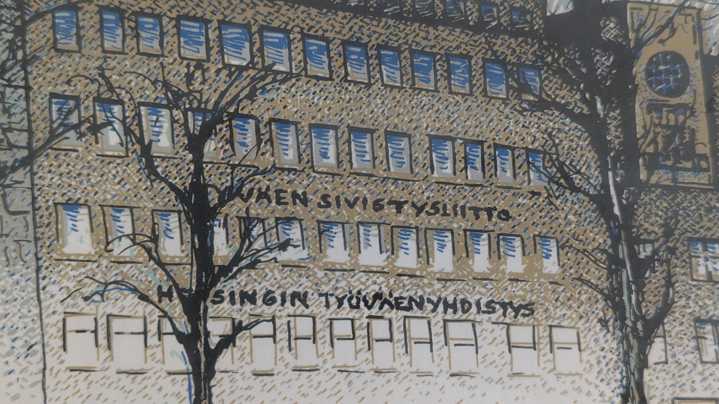 Raimo Kanerva - Helsingin Työväentalo / Paasitorni (Signeerattu Grafiikka 1978)