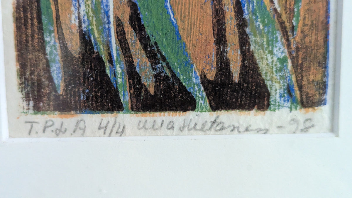 Ulla Hietanen - Osmankäämi (Signeerattu Puupiirros 1998)