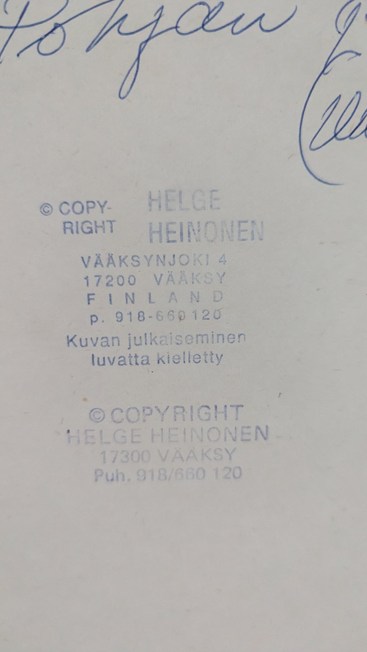 Helge Heinonen - Marjastaja Pohjan Pitäjä (Signeerattu Valokuva)