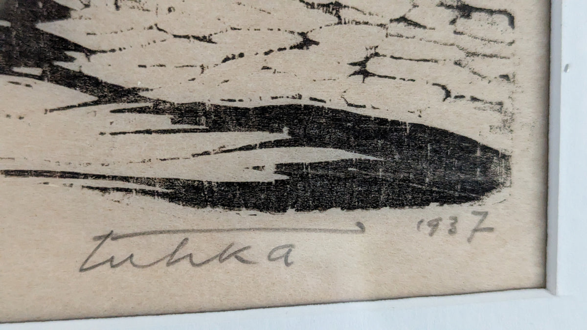 Aukusti Tuhka - Revontulet (Signeerattu Puupiirros 1937, 1960)