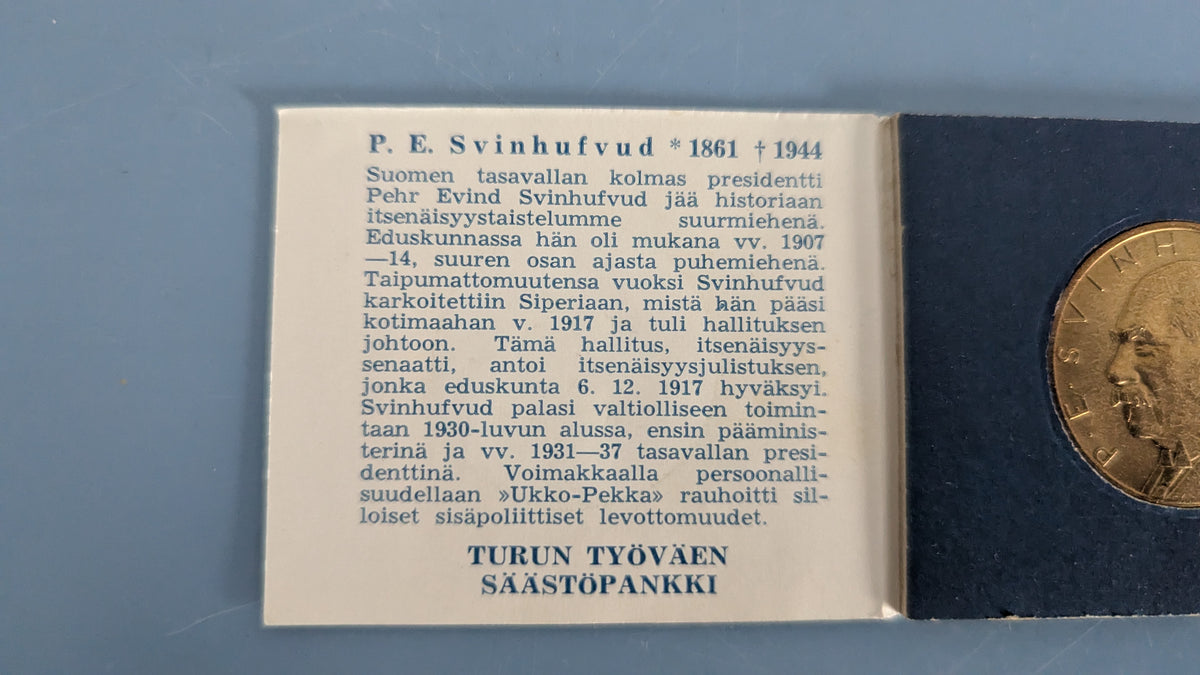 Säästöpankkiviikko 1962 - P.E. Svinhufvud Mitali (Turun Työväen Säästöpankki)