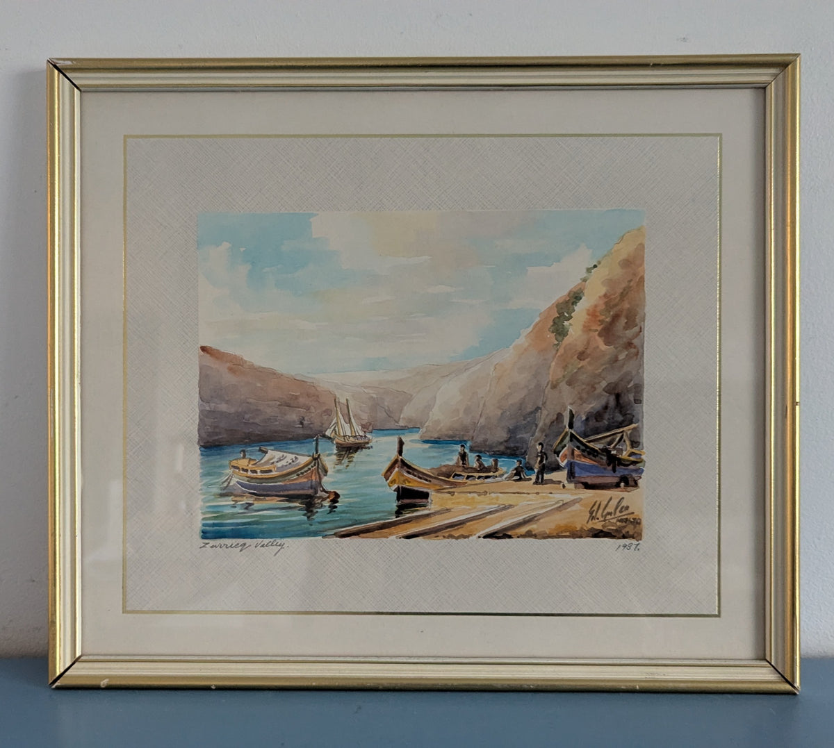 Edwin Galea - Zurrieq Valley (Malta, Signeerattu Akvarellimaalaus, 1987)
