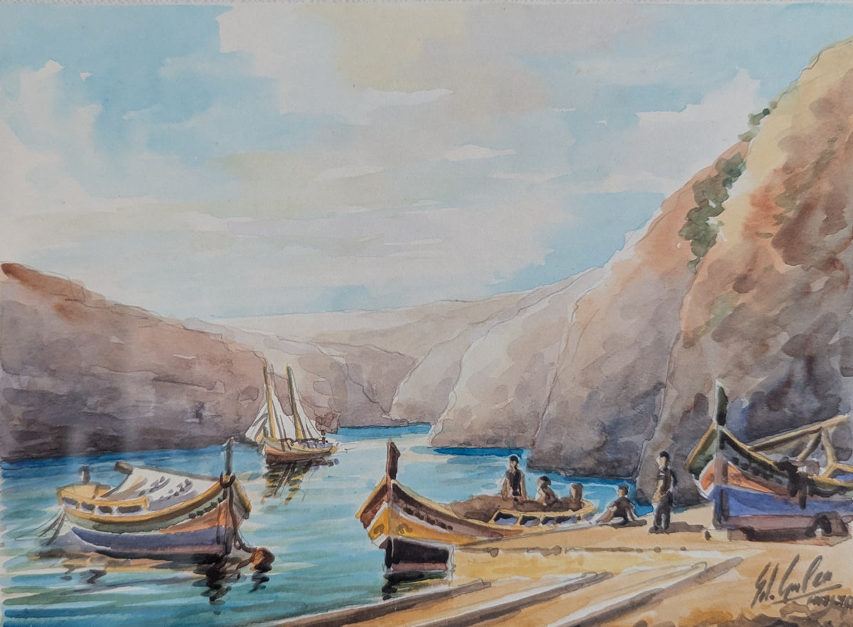 Edwin Galea - Zurrieq Valley (Malta, Signeerattu Akvarellimaalaus, 1987)
