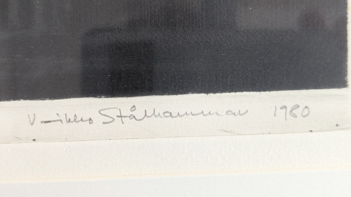 Veikko Stålhammar - Ilotulitus (Signeerattu Puupiirros 1980)