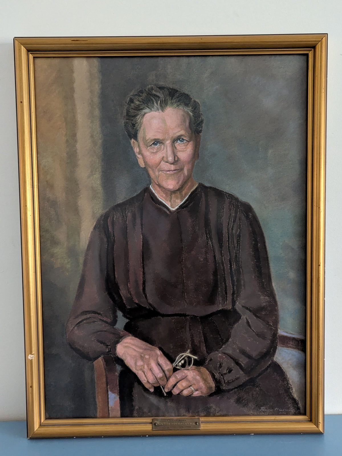Tauno Miesmaa - Käsinlatoja Maria Wirtanen (Signeerattu Pastellimaalaus 1950)