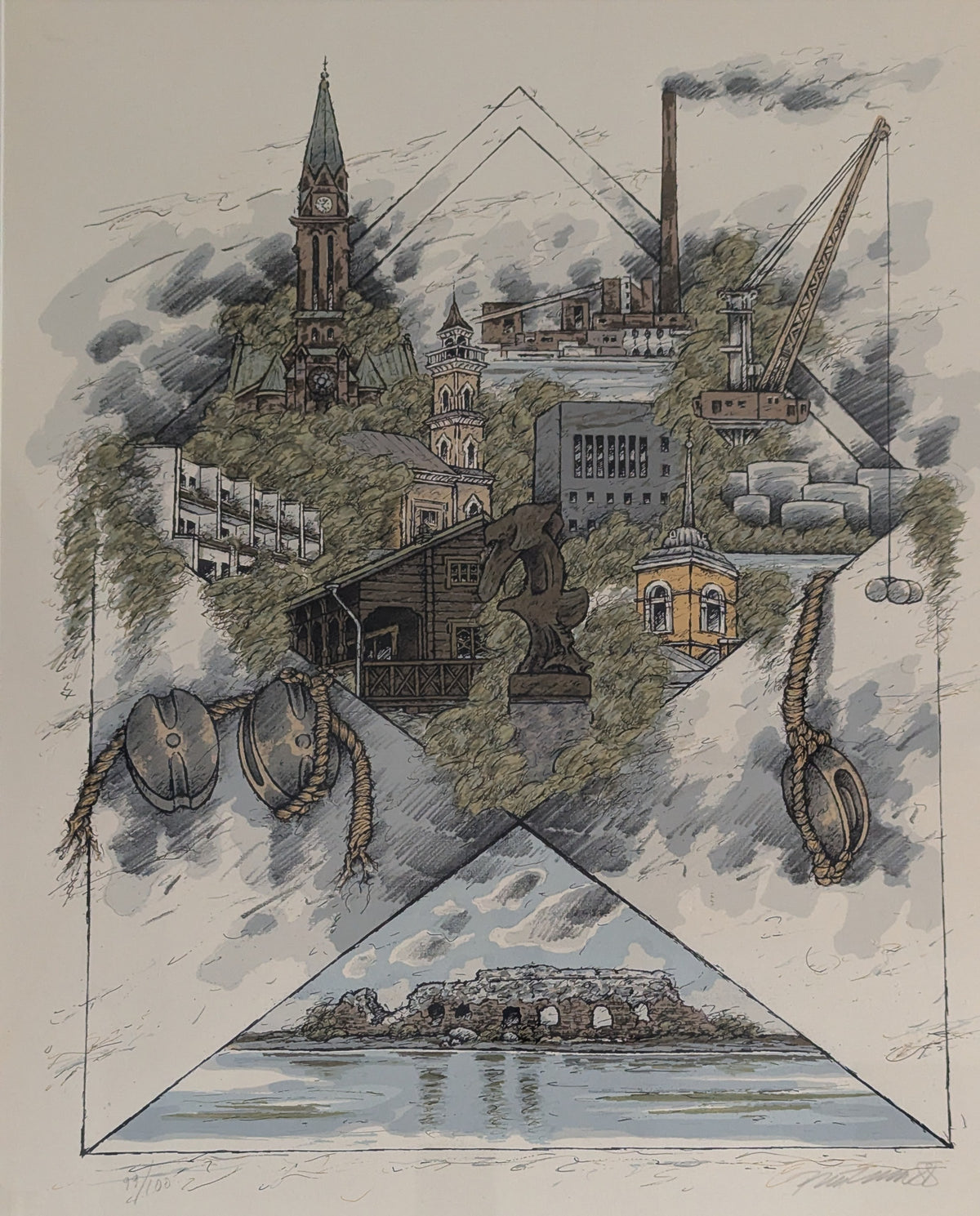 Raimo Kanerva - Kotka (Signeerattu Kaupunkisarjan Grafiikka, 1988)